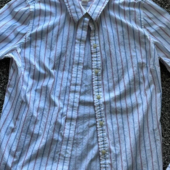 Share Vintage Abercrombie & Fitch Shirt Women L White Striped Long Sleeve Cotton - Picture 3 of 7